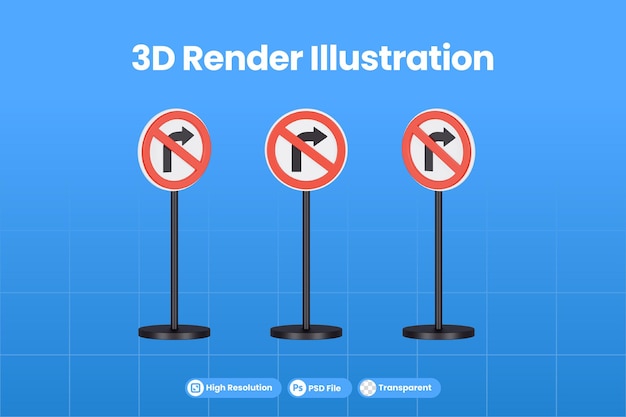 PSD 3d geef geen rechtsaf verkeersborden weer premium psd