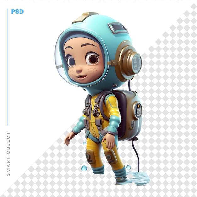 PSD 3d geef van een astronautenmeisje terug dat op witte achtergrond met het knippen van weg wordt geïsoleerd