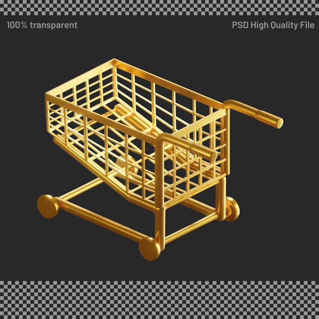 PSD 3d geef van gouden boodschappenwagentje terug