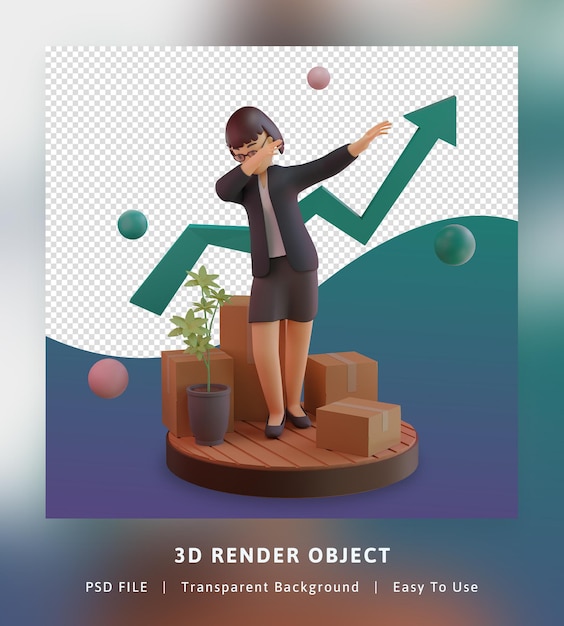 3d geef van modieus karakter met statistiekgrafiek terug