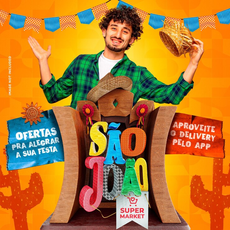 3D-geïsoleerde stempel in het Portugees voor de samenstelling van de verkoop van Sao Joo Brazilië Festa Junina