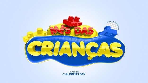 3D-geïsoleerde stempel in het Portugees voor kindermaandcampagne