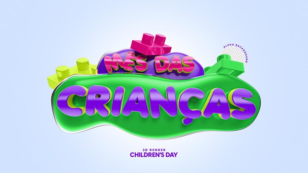 3d geïsoleerde zegel in het Portugees voor de maandcampagne van kinderen