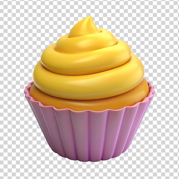 PSD 3d gele cupcake geïsoleerd op een doorzichtige achtergrond