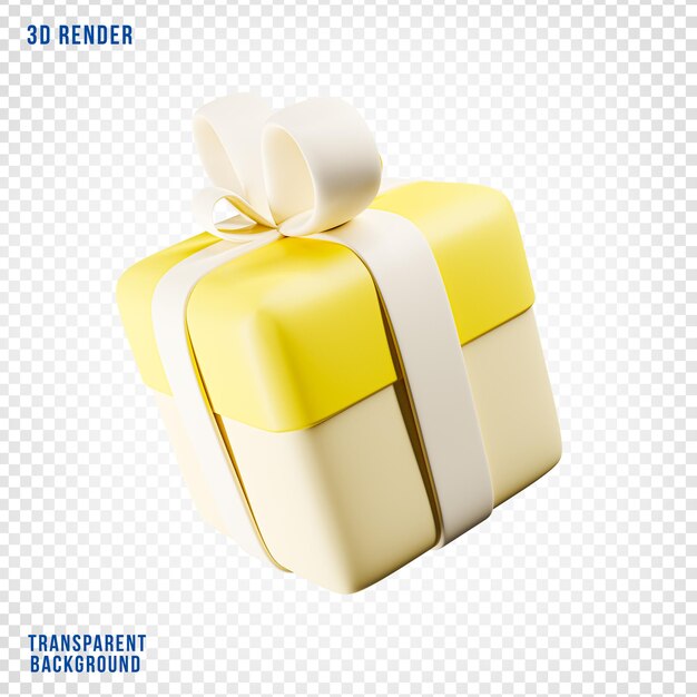 PSD 3d gele geschenkdozen met wit lint en transparante achtergrond