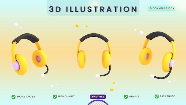 3d-gele hoofdtelefoon illustratie e-commerce icoon