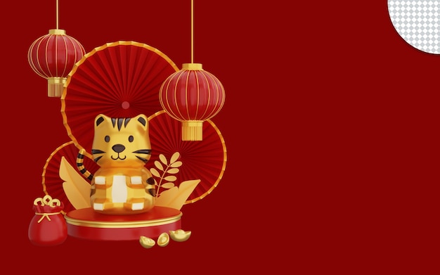 3d gelukkig chinees nieuwjaar op rode achtergrond