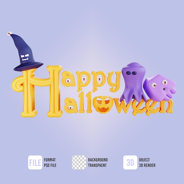 3d gelukkige halloween-pompoen met spook en schedelvoorwerp