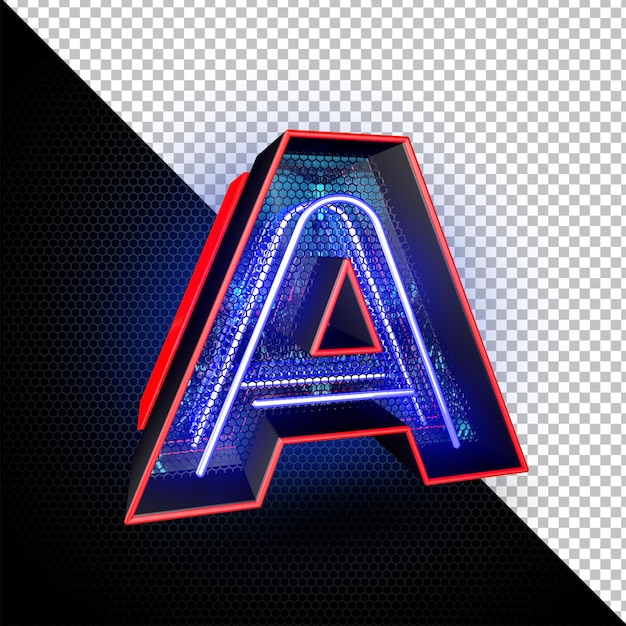 3D-gemodelleerde typografie met led-licht en futuristische metalen uitstraling