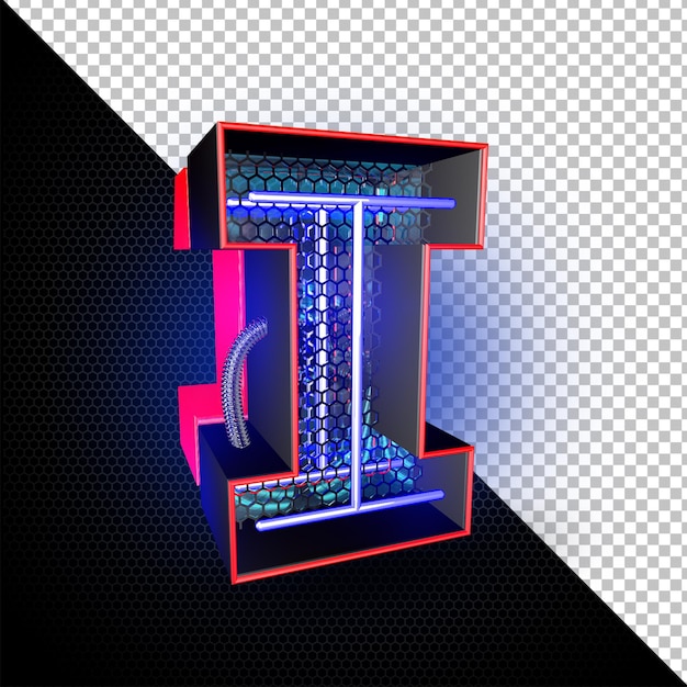 3D-gemodelleerde typografie met led-licht en futuristische metalen uitstraling