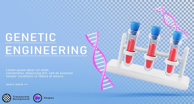 3d 遺伝子工学 バナー バイオテクノロジー 科学研究 実験と分析 DNA 分子 血液の試管ラック 分子生物学 細胞生物学 微生物学 ウイルス学
