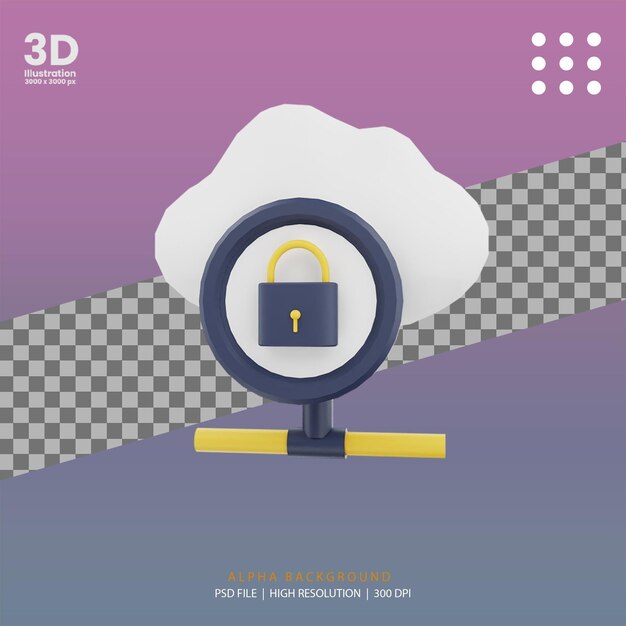 3D-gengivelse af cloud-sikkerhedsillustration