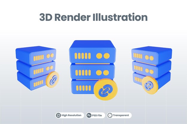 3D-gengivet databaseserverikon med linkikon isoleret