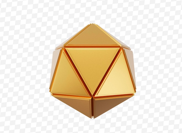 3d geometric shape icosahedron gold color Metal simple figure for your design on isolated background