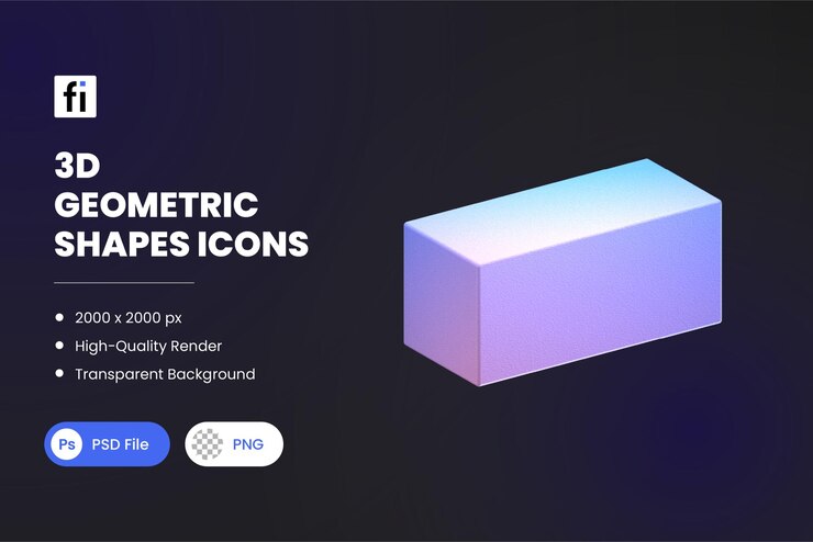 PSD 3d geometric shapes illustrations rectangular prism