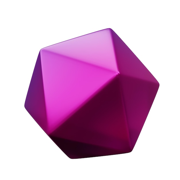 3d 기하학 모양 Icosahedron Gradient Purple Metallic Color 현실적인 렌더링 요소 디자인