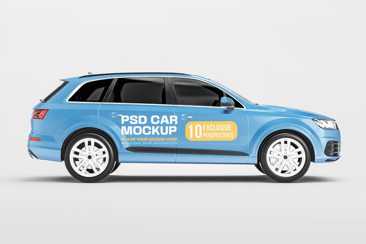 PSD 3d gerenderde auto wrapping mockup rechterzijde