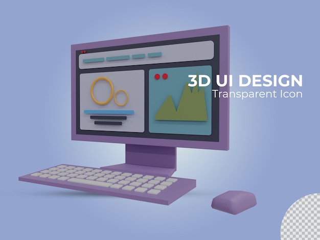 3d-gerenderde computer ui transparant pictogram ontwerp zijaanzicht