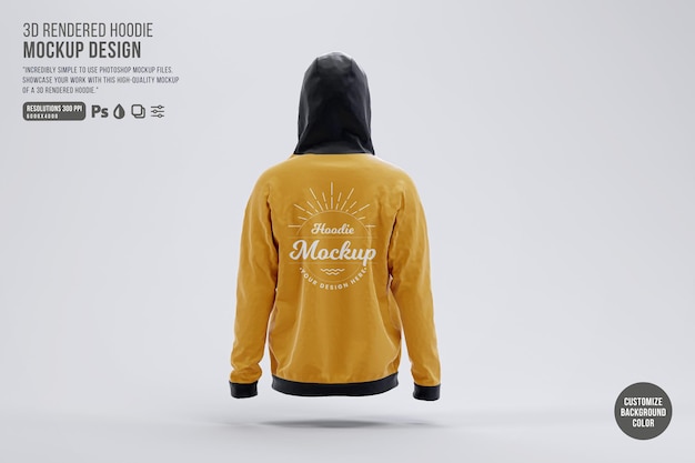 PSD 3d gerenderde hoodie mockup sjabloon achteruitkijk