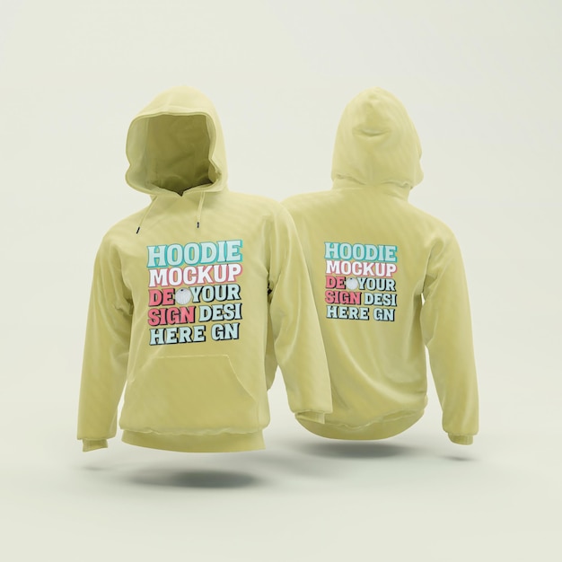 3d gerenderde Hoodie Mockup Voor- en achterweergaven voor kledingontwerp