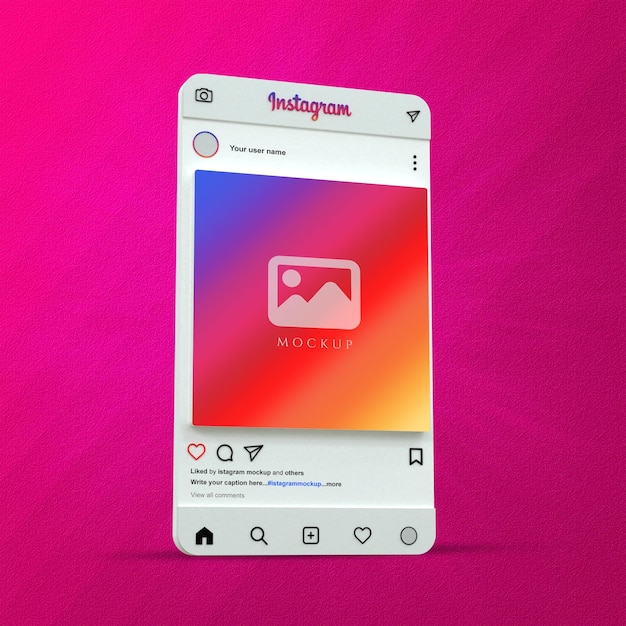 3D-gerenderde Instagram-interface voor mockup voor sociale media