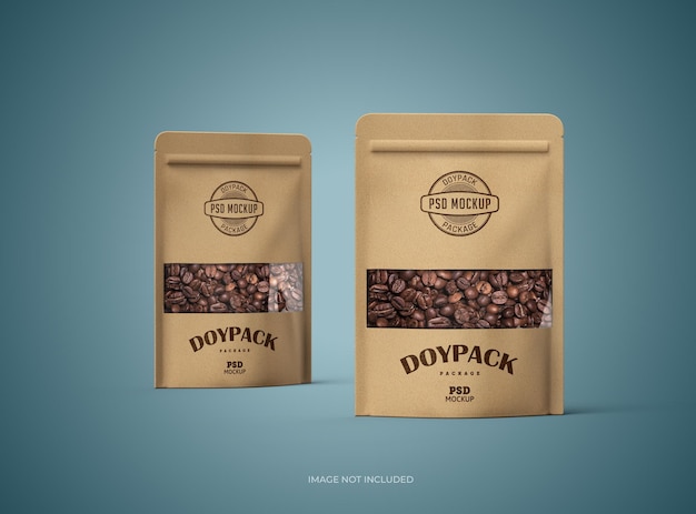 3D-gerenderde mockup-sjabloon voor een generieke papieren doypack met het venstergat