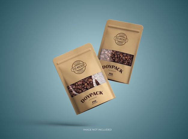3D-gerenderde mockup-sjabloon voor een generieke papieren doypack met het venstergat