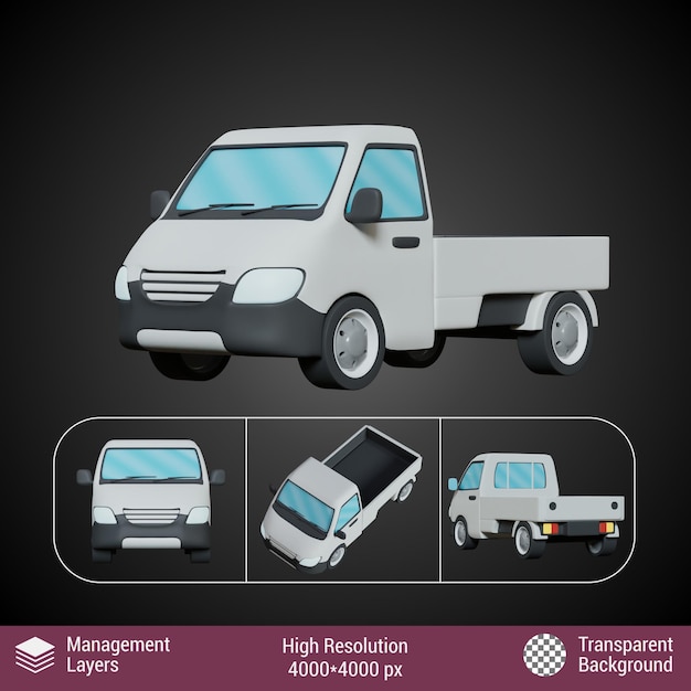 3D gerenderde pick-up auto L300 cartoon ontwerp uniek schattig kleurrijke transparante achtergrond