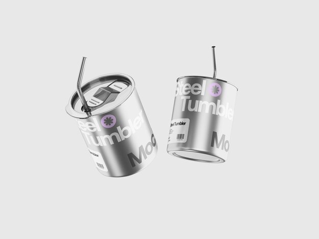 3D gerenderde roestvrijstalen mug Tumbler Mockup