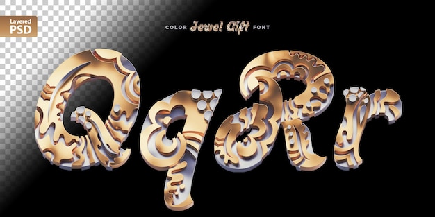 PSD 3d-gerenderde set gouden en zilveren letters met decoratief abstract oppervlak