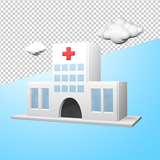 PSD 3d-gerenderde ziekenhuisgebouw met wolken