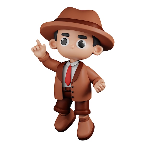 3D-gestileerde karakter detective gelukkig springen pose