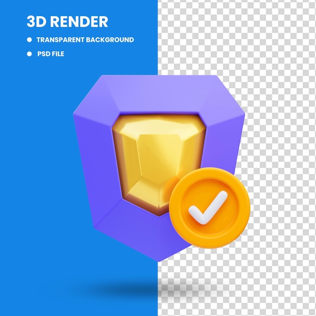 3D-geverifieerde cyberbeveiliging schild pictogram illustratie weergave