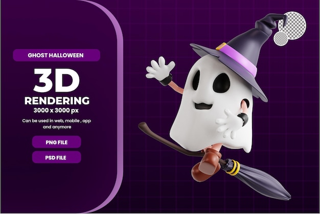 PSD 3d ghost halloween character fly with broom