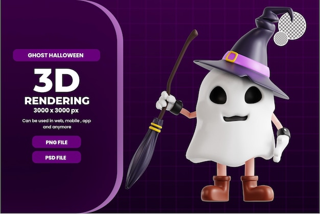 PSD 3d ghost halloween character with broom