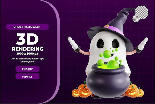 PSD 3d ghost halloween character with cauldron object