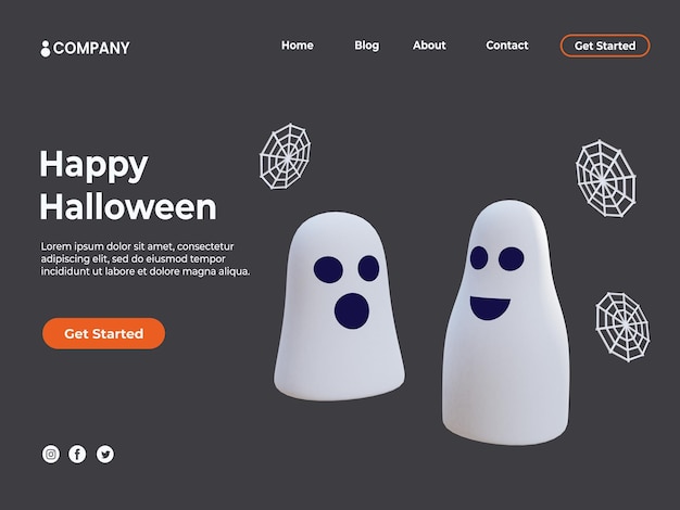 ハロウィーンイベントとランディングページの3Dゴーストイラスト