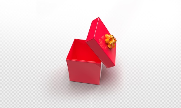 PSD 3d подарочная коробка красная с желтым бантом png