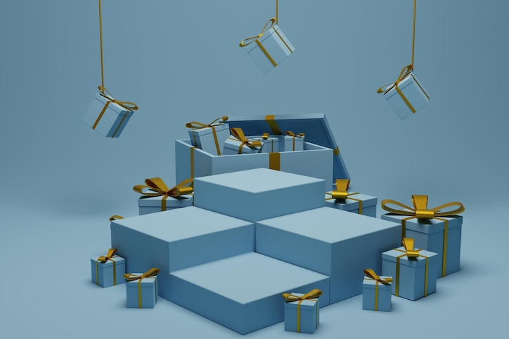 PSD 3d gift box with podium background