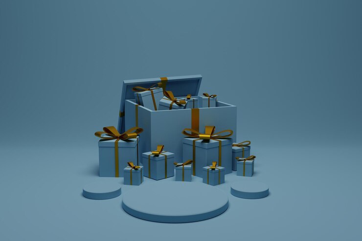 PSD 3d gift box with podium scene background