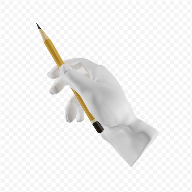 3d-gipshand houdt een potlood geïsoleerd 3d-rendering