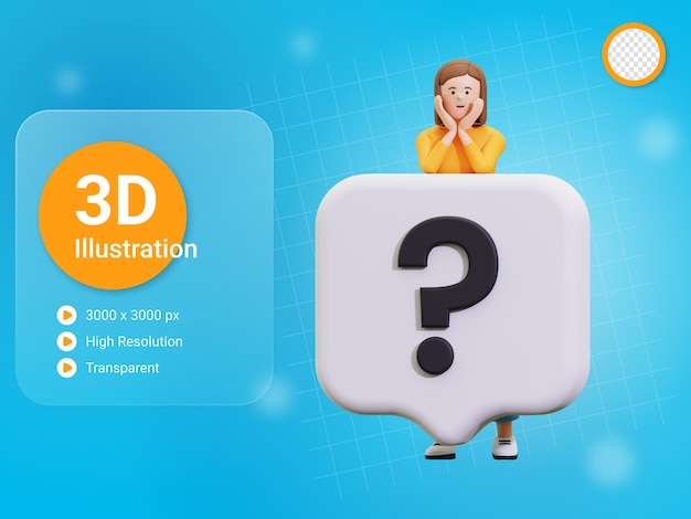 PSD 3d girl asking question illustratie