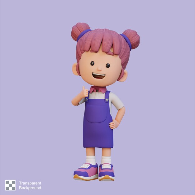 3d girl character give a thumb up with cute happy face