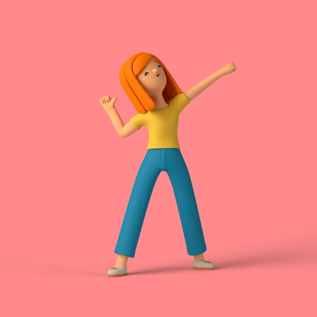 3d girl character looking victorious