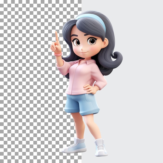 PSD 3d girl character pointing finger