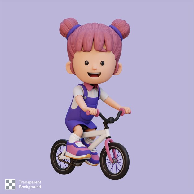 PSD 3d girl character ride bike go to school