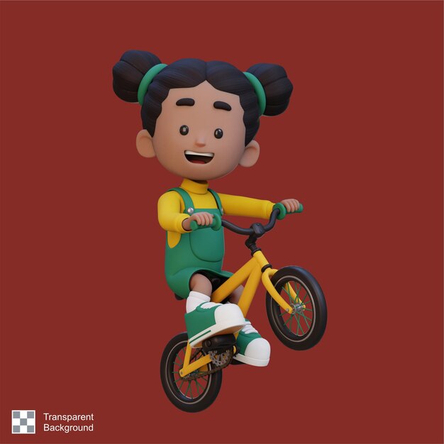 3d girl character ride bike go to school