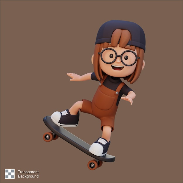 PSD personaggio di ragazza 3d su uno skateboard