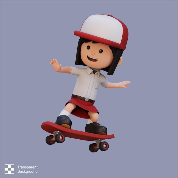 PSD 3d女の子キャラクターがスケートボードに乗る