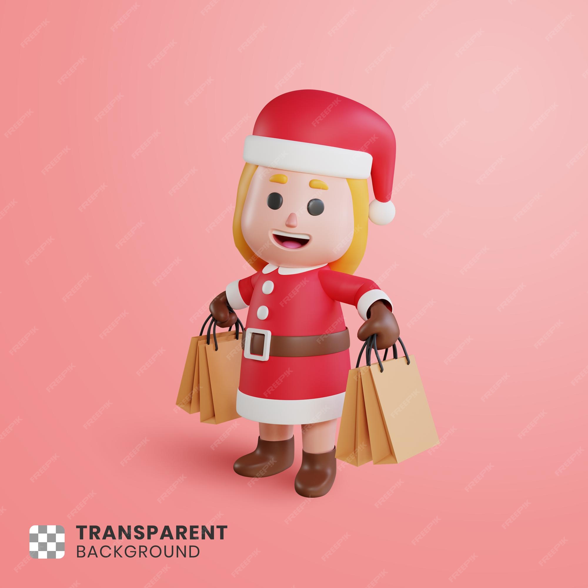 Premium PSD  3d cute girl character santa claus with a gift box